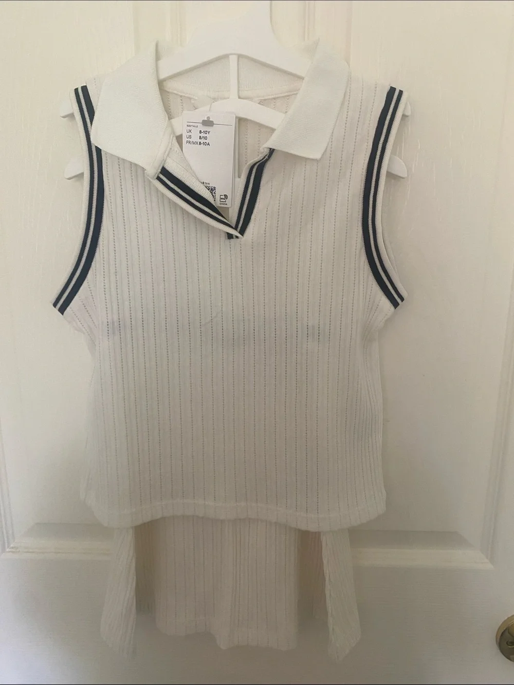 H&M White Tank Top and matching skirt with Navy Stripe Trim - Girls